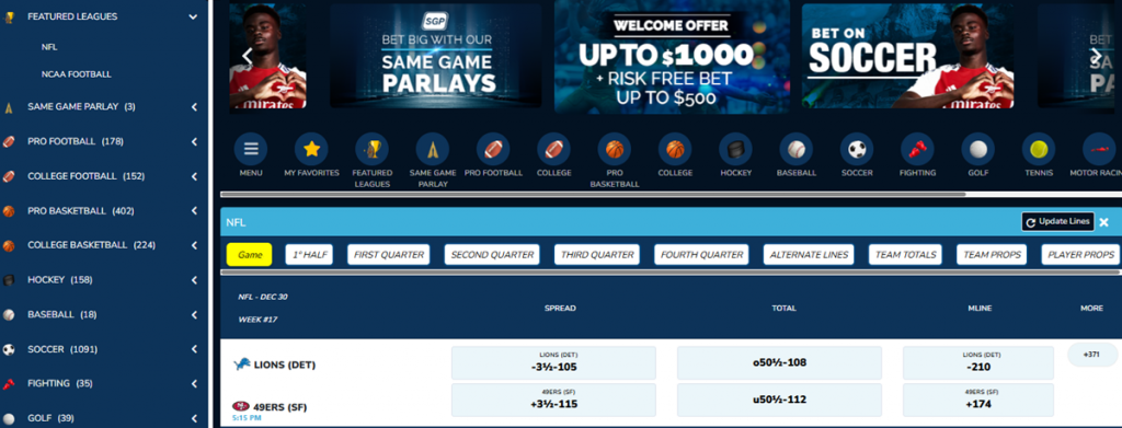 JazzSports Sportsbook main page